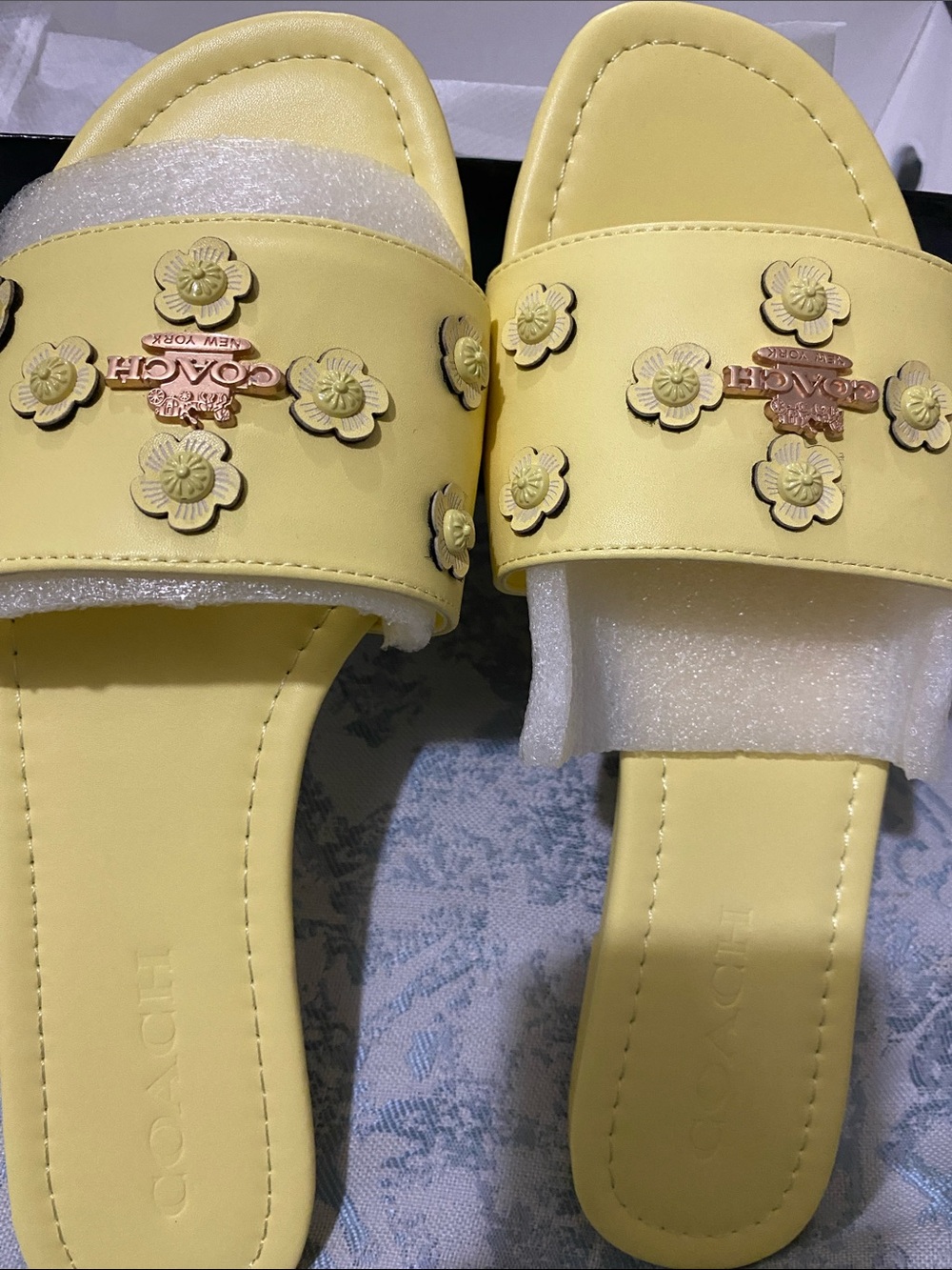 Coach Yellow Floral Appliqué Slide Sandals - Picture 2 of 5
